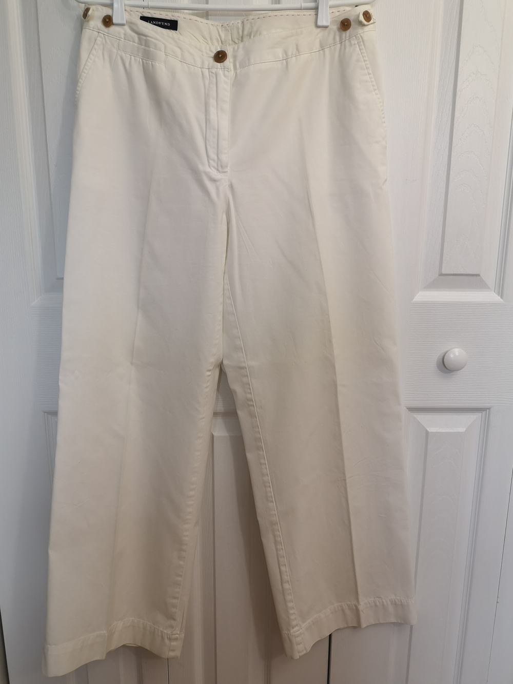 Lands' End White Cotton Wide-Leg Pants Size 10